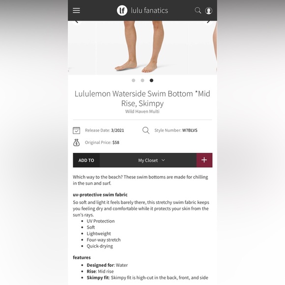 NWOT Lululemon Waterside Swim Bottom *Mid Rise, Skimpy Size Medium - Picture 7 of 7